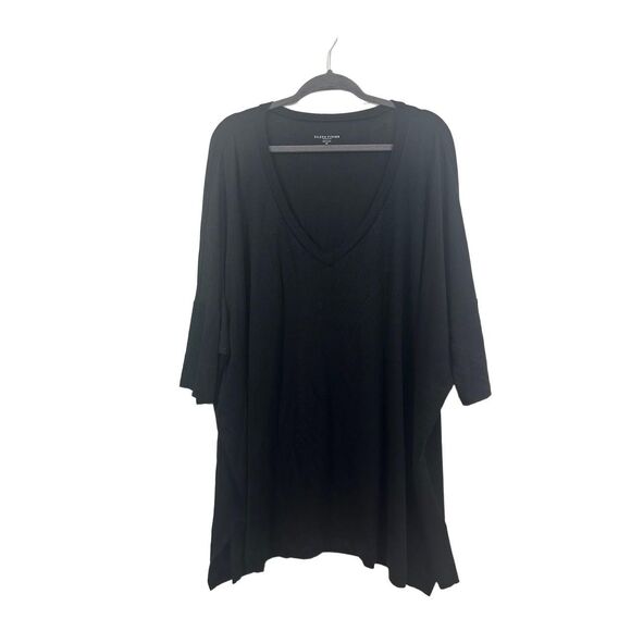 EILEEN FISHER Tunic Top Womens Size 2X Black Drapey V-Neck Asymmetrical - Picture 2 of 7